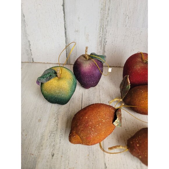 Felt realistic fruit lemon Apple glitter ornament Xmas set - Picture 4 of 6